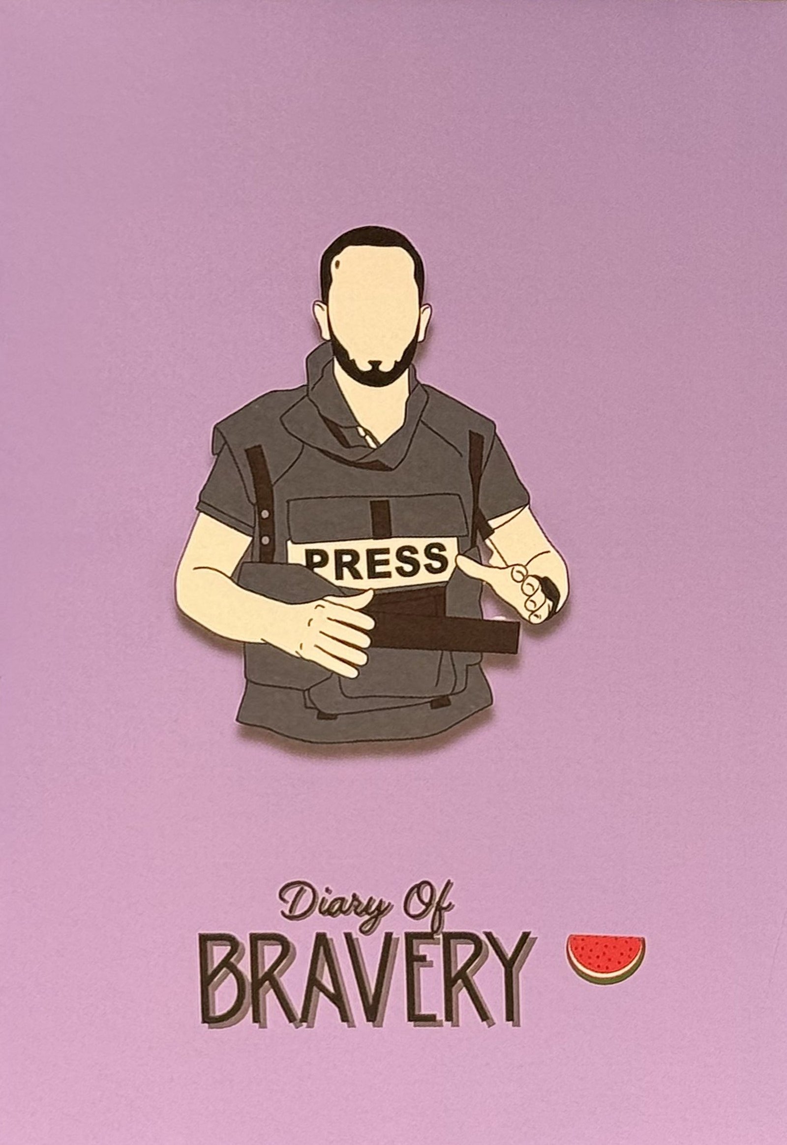 Diary of Bravery front cover featuring Anas Al Sharif, Falasteen Diaries by oorhni