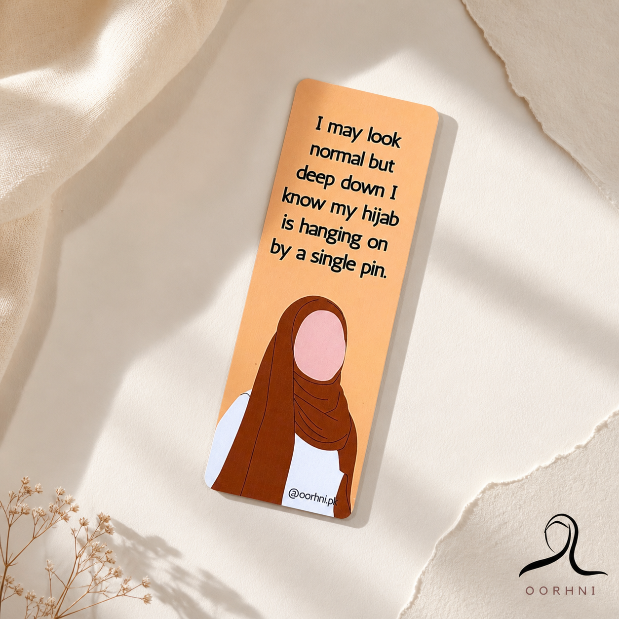 “I may look normal – hanging on by a single pin” hijabi bookmark by oorhni, styled photo