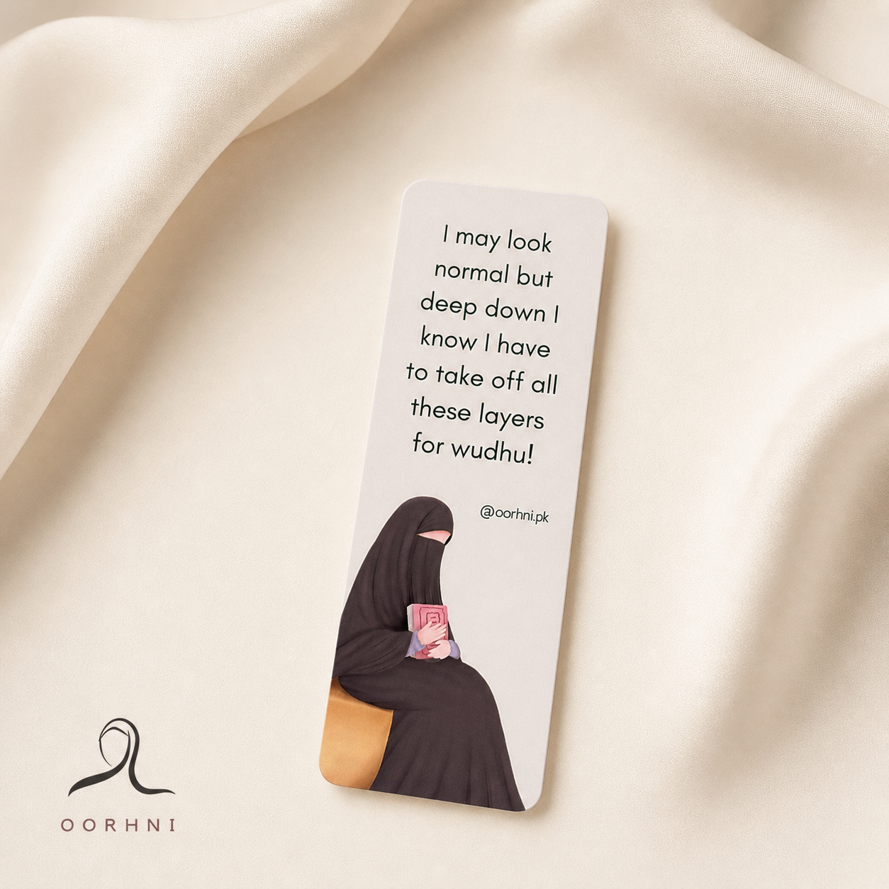 “I may look normal – layers for wudhu” hijabi bookmark by oorhni, styled photo