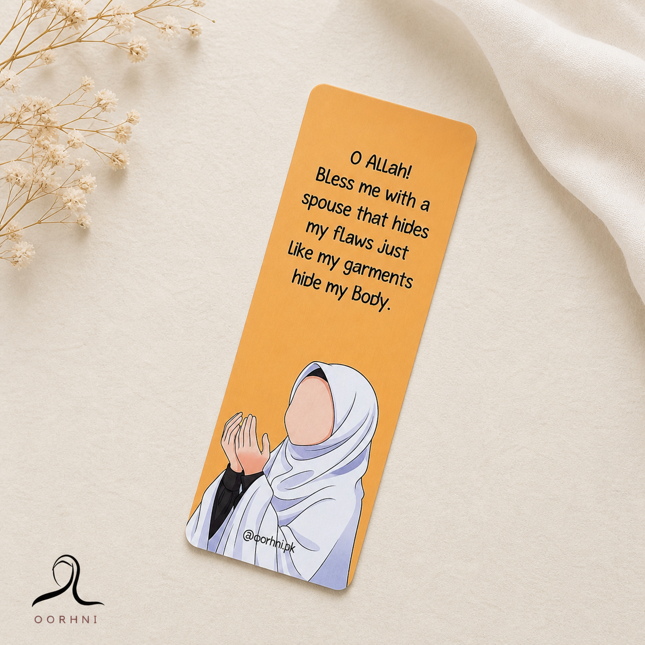 “O Allah, bless me with a spouse” hijabi bookmark by oorhni, styled photo