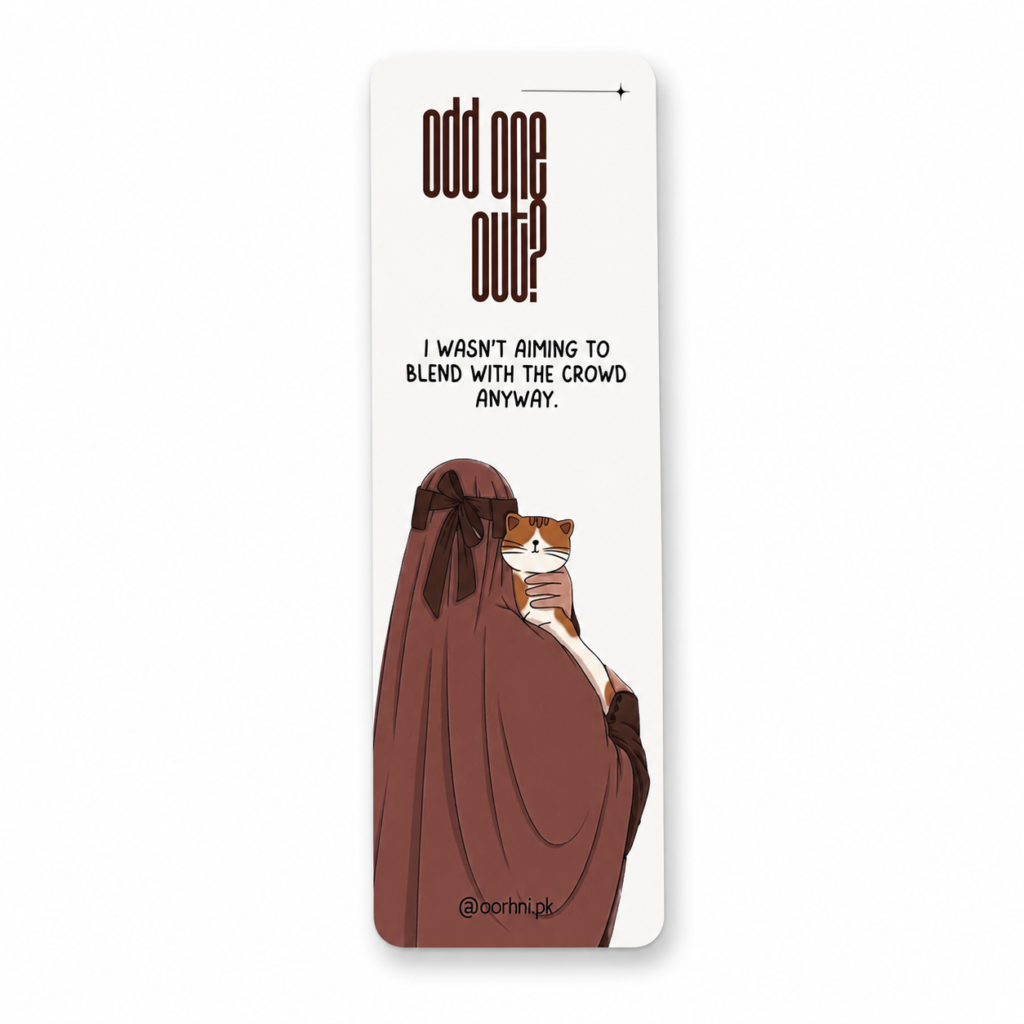 “Odd one out?” hijabi bookmark by oorhni, front view