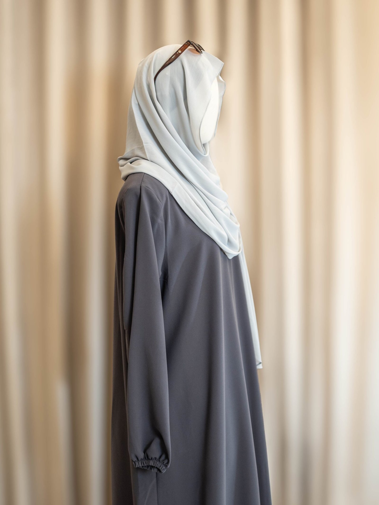 Grey Selma Winter Turkish abaya in waffle-weave cotton, side profile