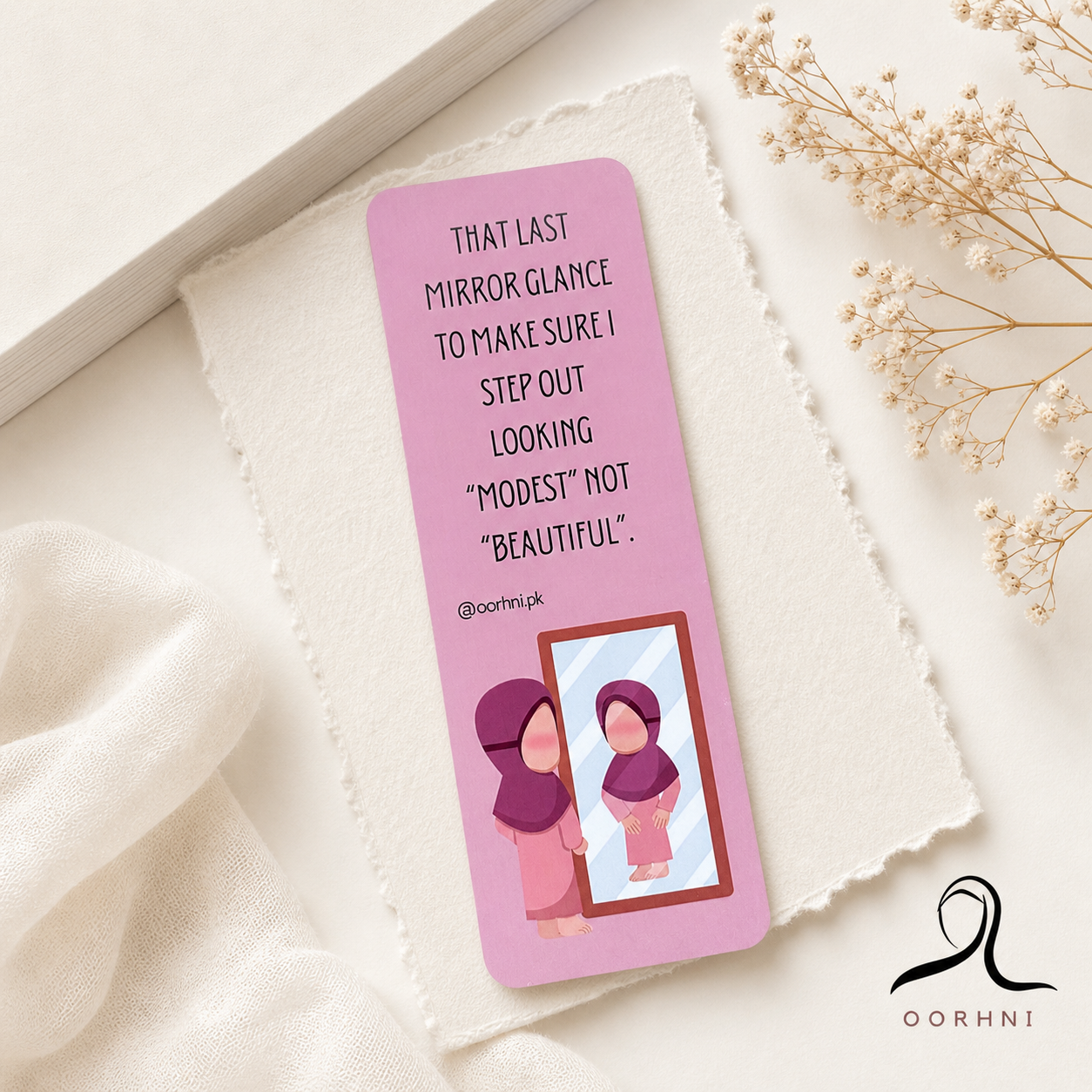 “That last mirror glance” hijabi bookmark by oorhni, styled photo