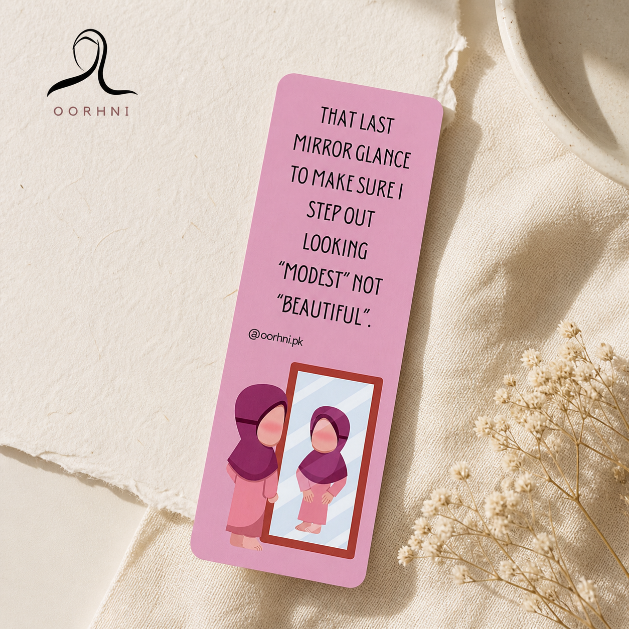 “That last mirror glance” hijabi bookmark by oorhni, styled photo