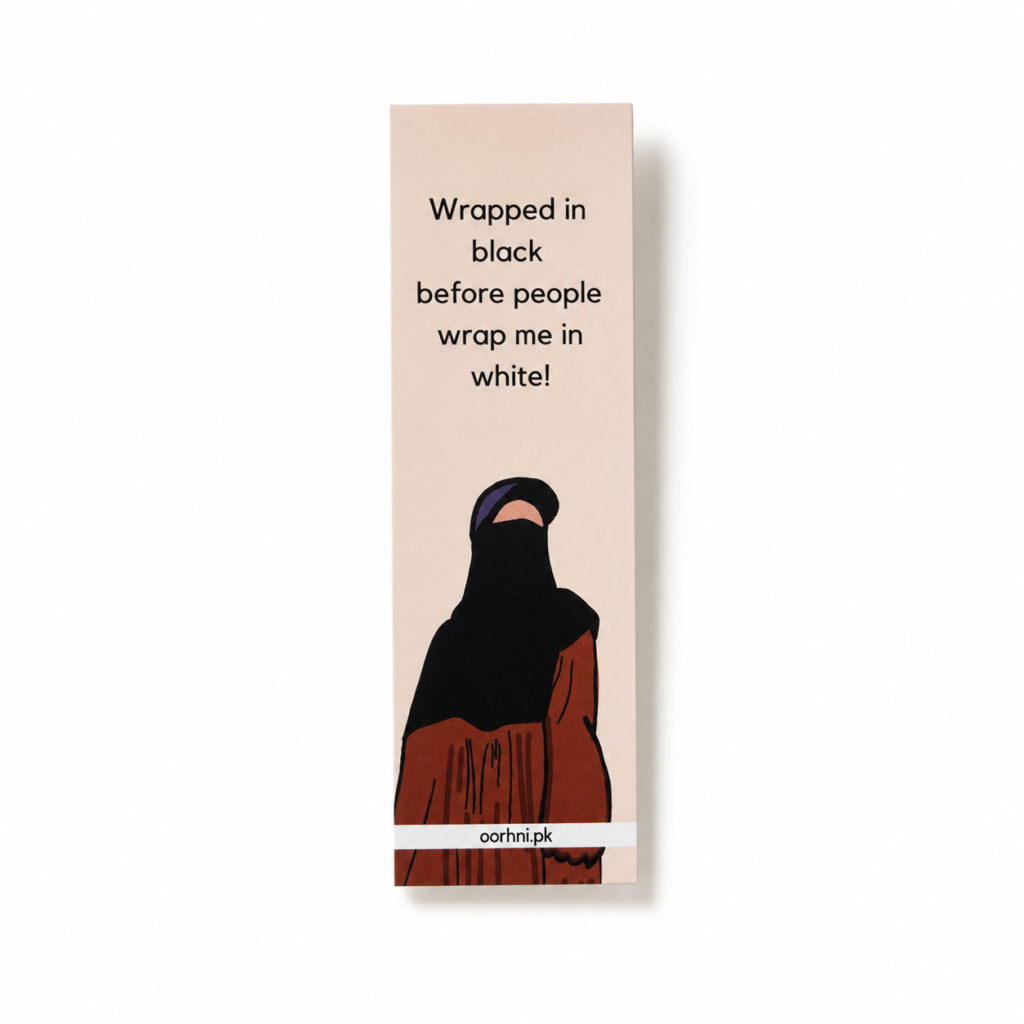 “Wrapped in black” hijabi bookmark by oorhni, front view